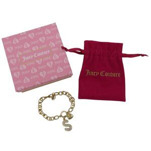 Juicy Couture Bubble S Initial Rhinestone Charm Bracelet Gold Tone Metal NEW